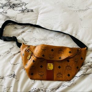 Vintage MCM Brown Leather logo Fanny Pack